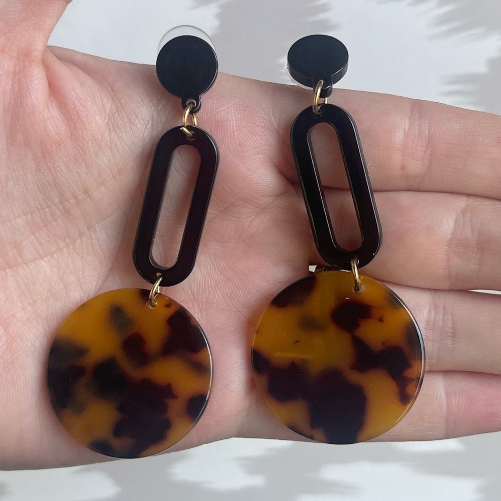 Tortoise Dangle Earring Womens Jewelry 90s Y2K Statement Acrylic Brown Black NEW
